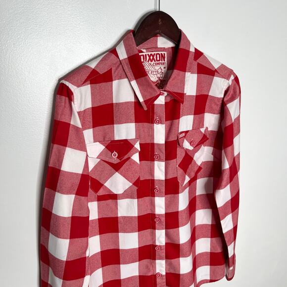 Dixxon Long Sleeve Flannel The Otto Button Up Womens Large Red White Check - Picture 3 of 10